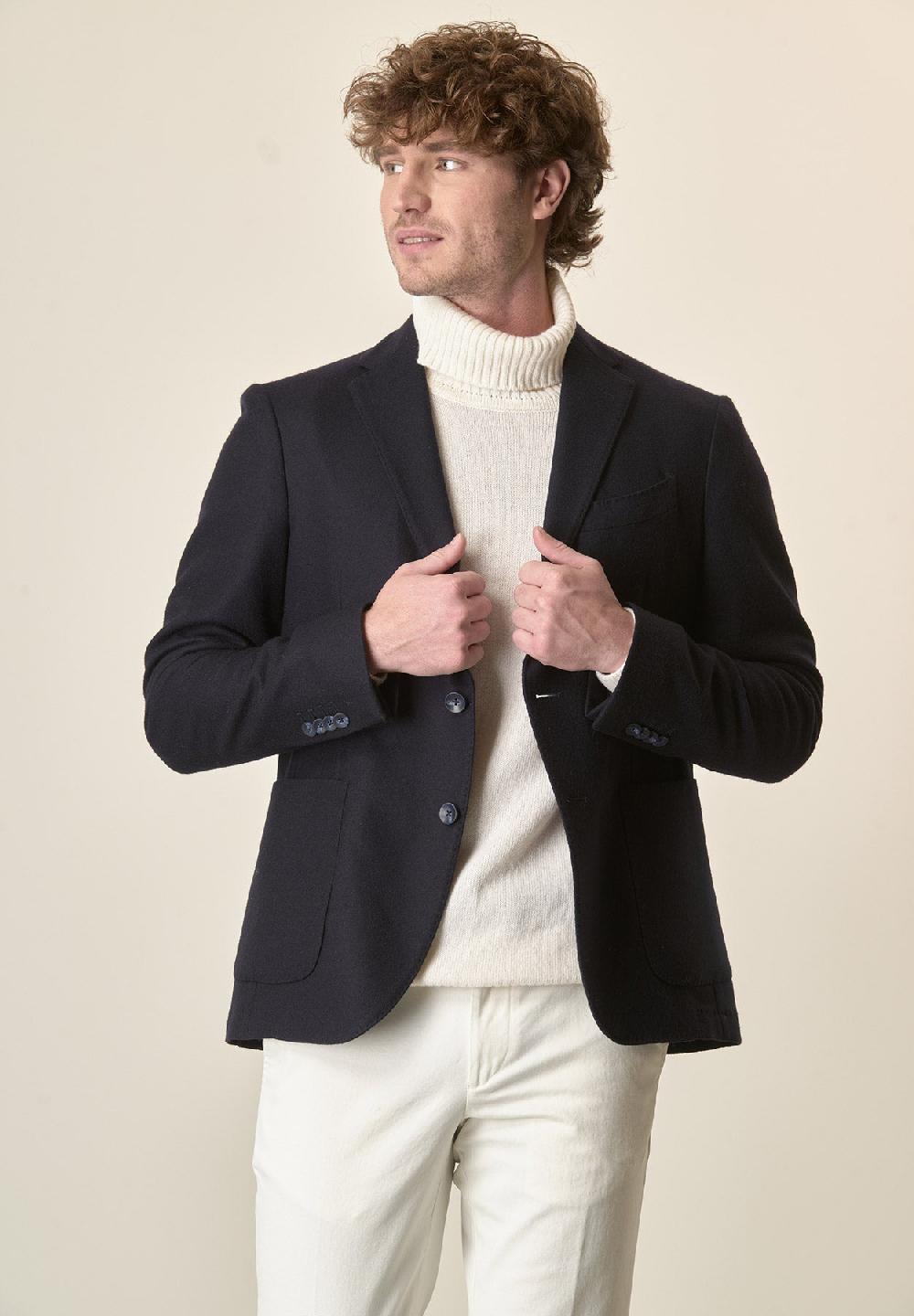 Angelico Giacca Blu Con Pettorina Lana Vergine Custom Fit