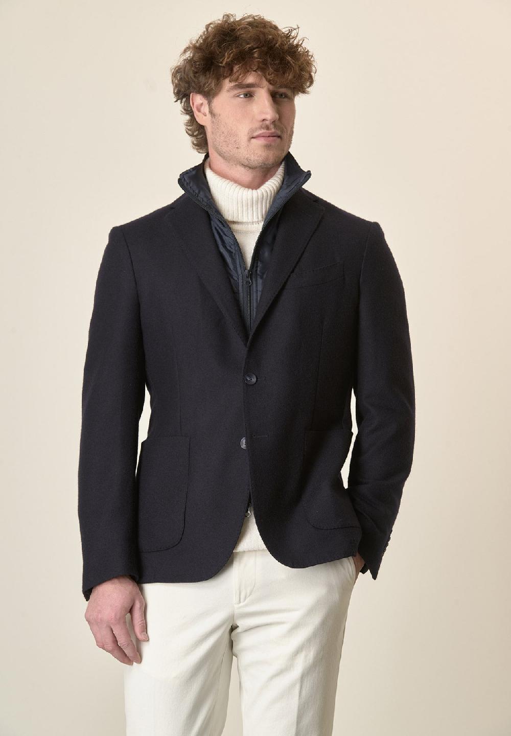 Angelico Giacca blu con pettorina lana vergine custom fit