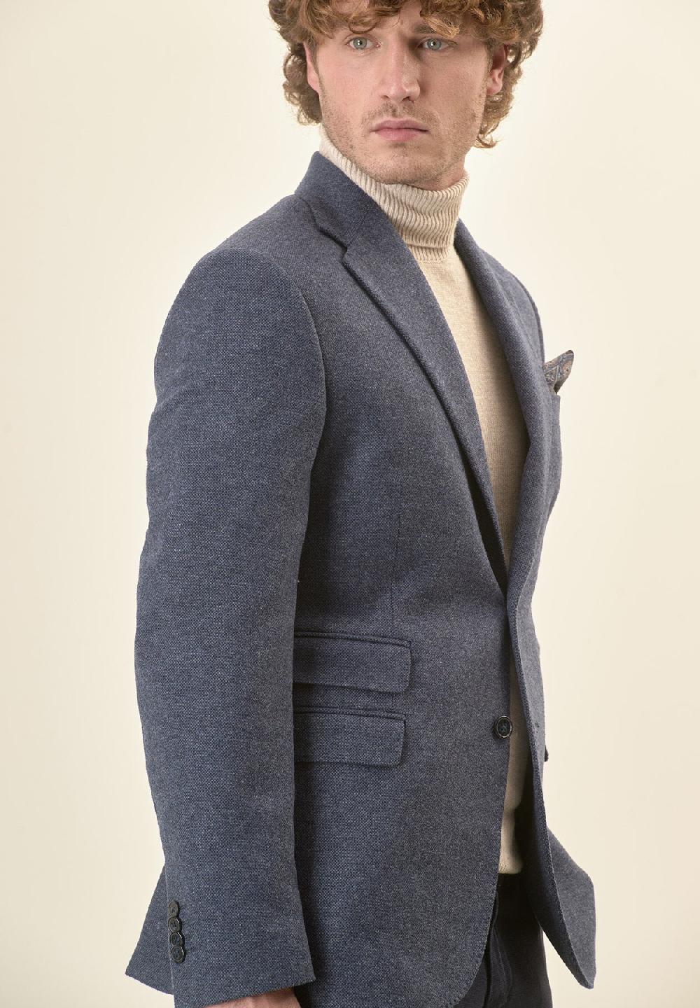 Angelico Giacca Blu Knickerbocker Misto Lana Custom Fit