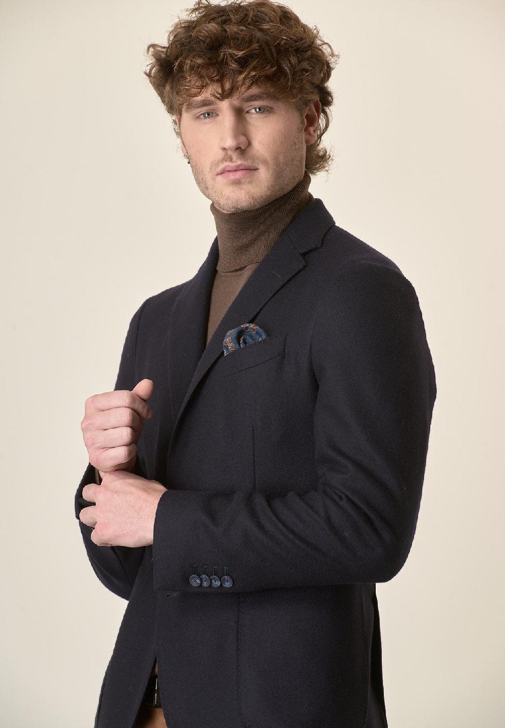 Angelico Giacca Blu Lana Vergine Tasche A Toppa Custom Fit