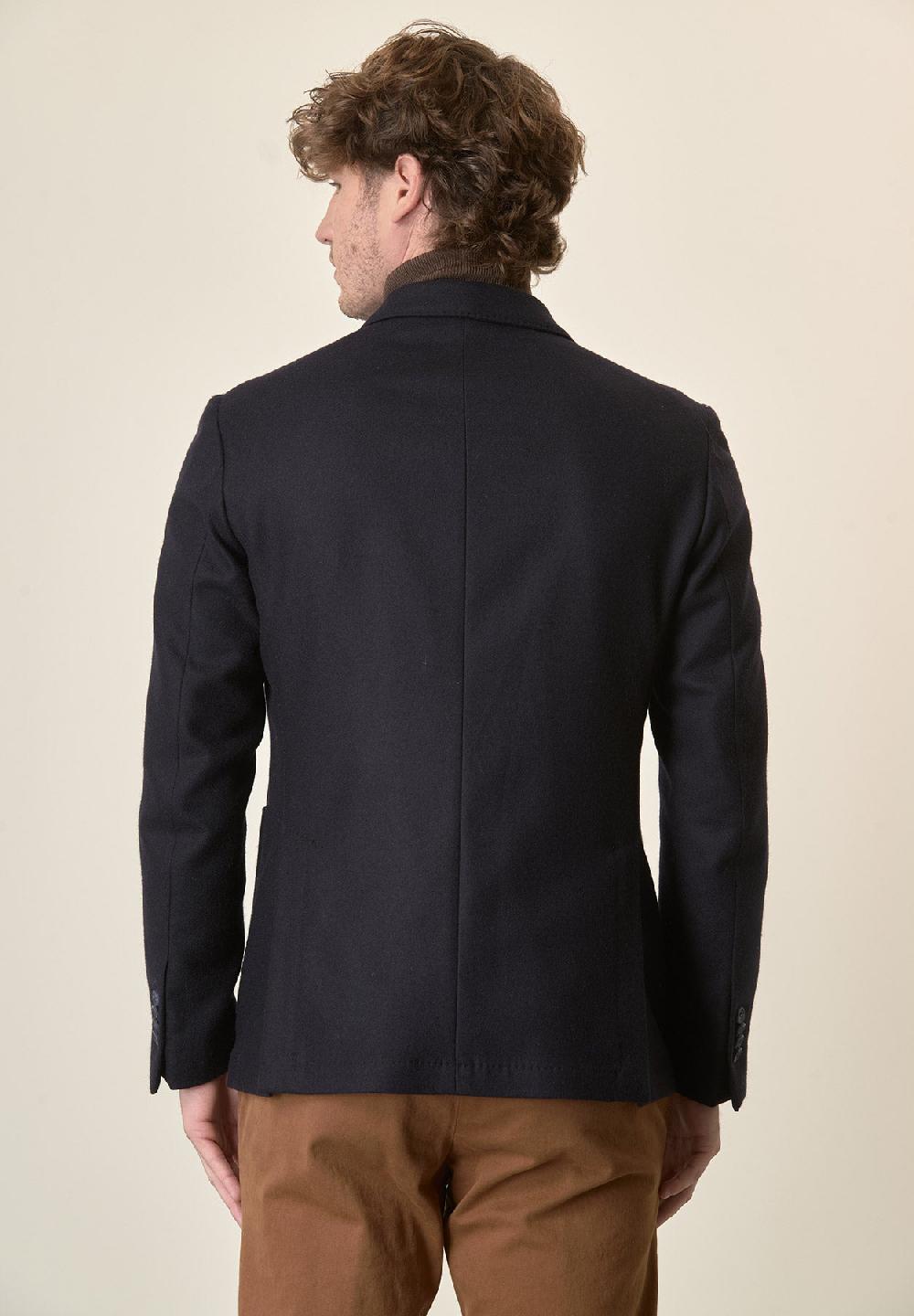 Angelico Giacca Blu Lana Vergine Tasche A Toppa Custom Fit