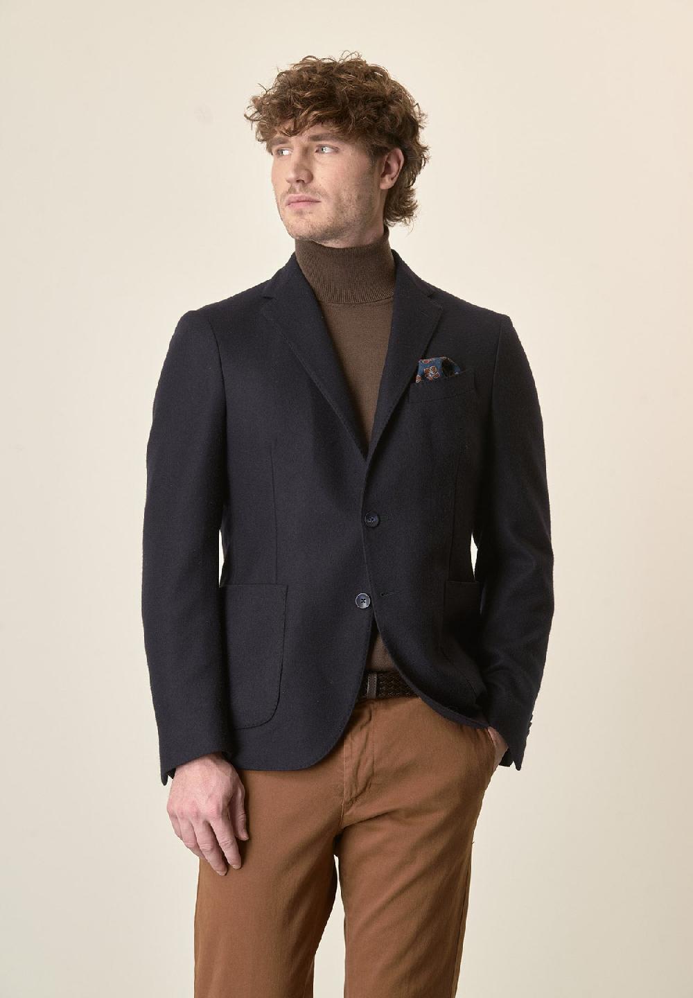 Angelico Giacca blu lana vergine tasche a toppa custom fit