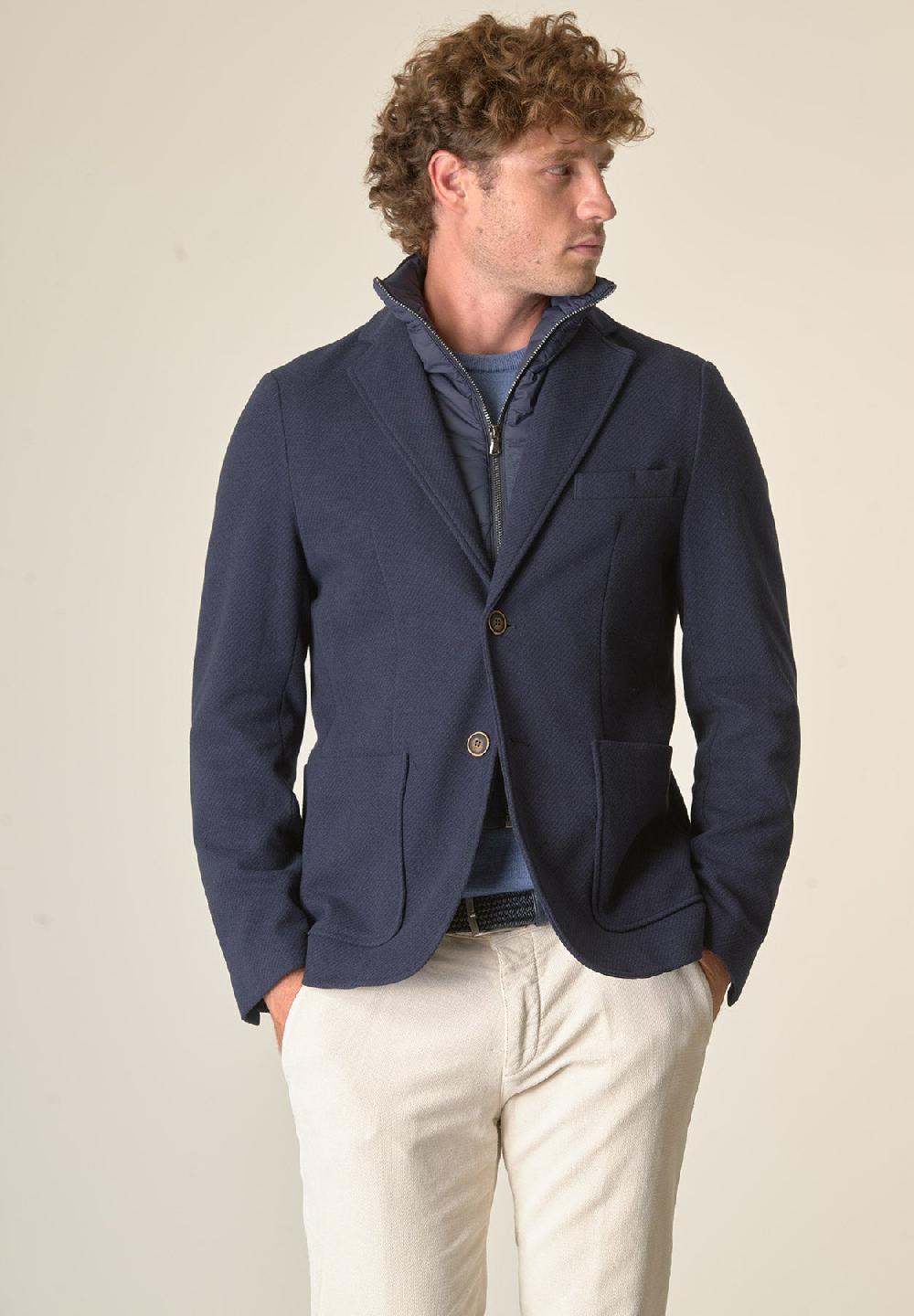 Angelico Giacca Blu Melange Con Pettorina Custom Fit