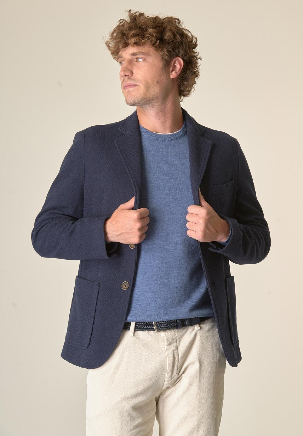 Angelico Giacca Blu Melange Con Pettorina Custom Fit