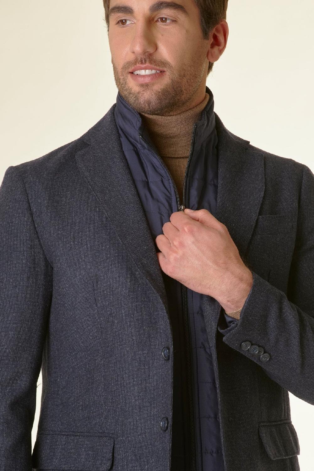 Angelico Giacca Blu Melange Lana-cashmere Pettorina Custom