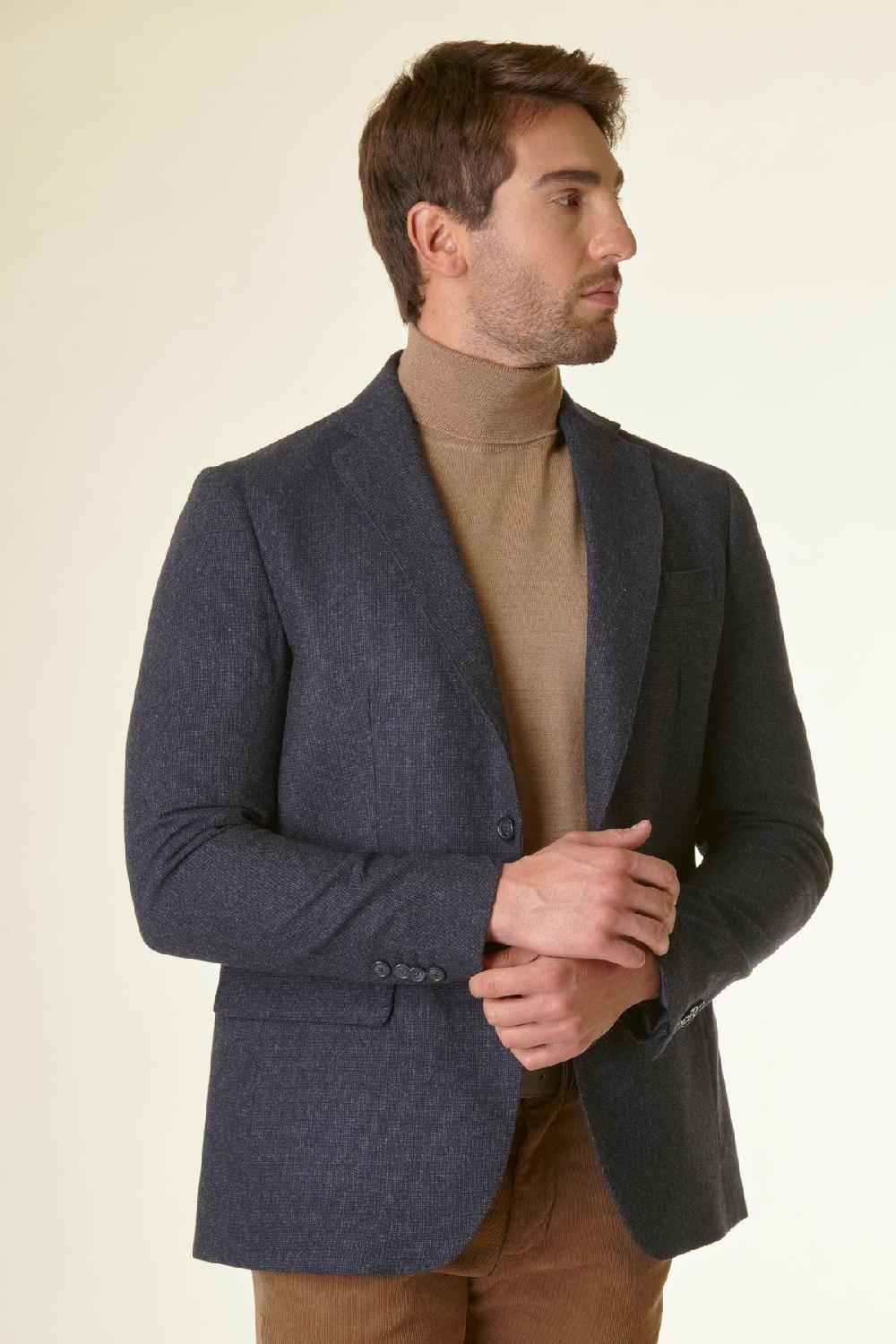 Angelico Giacca Blu Melange Lana-cashmere Pettorina Custom