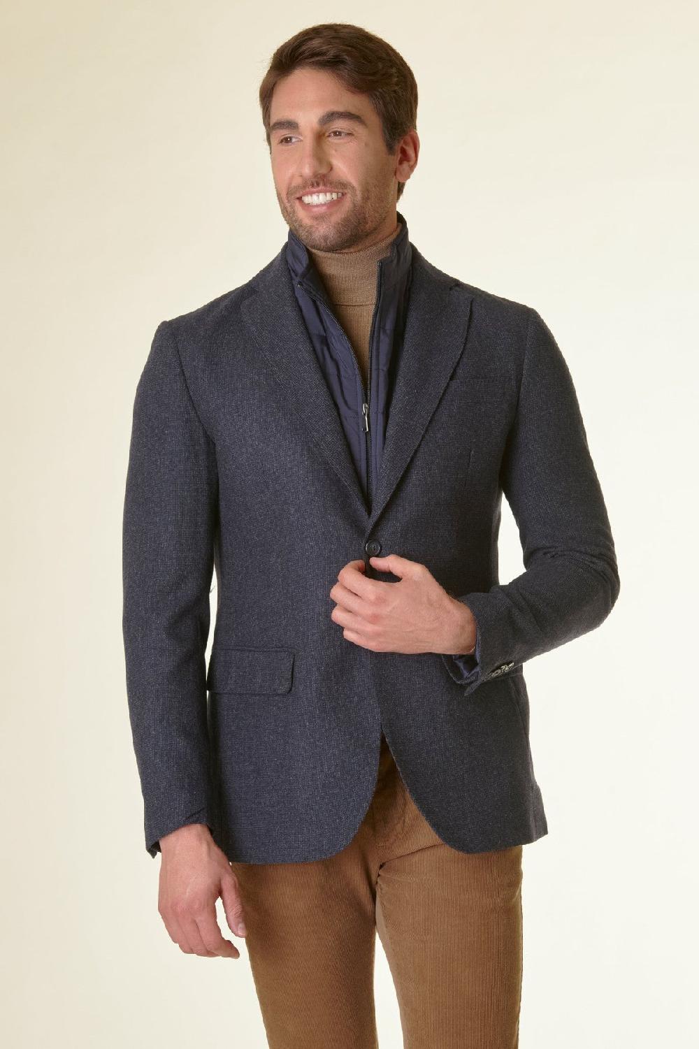 Angelico Giacca blu melange lana-cashmere pettorina custom