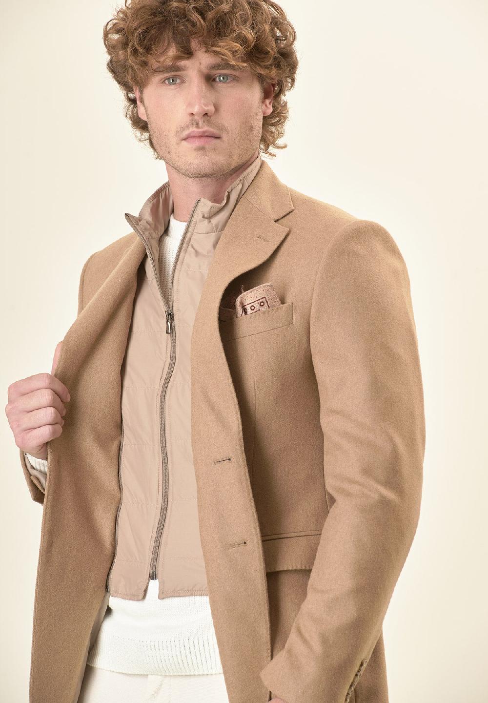 Angelico Giacca Cammello Pettorina Misto Lana Custom Fit