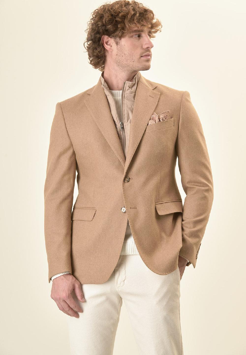 Angelico Giacca cammello pettorina misto lana custom fit