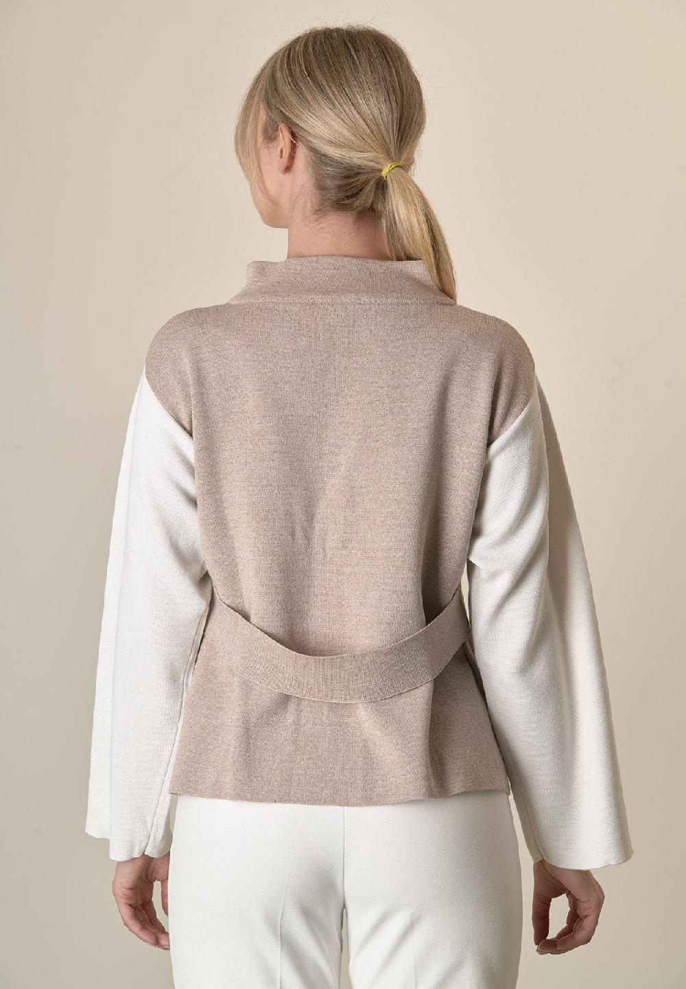 Angelico Giacca In Maglia Bianco Beige Collo Coreano