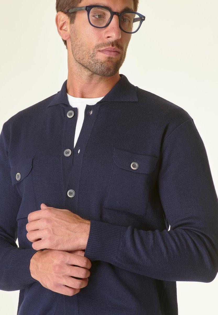 Angelico Giacca In Maglia Blu Con Taschini Misto Lana