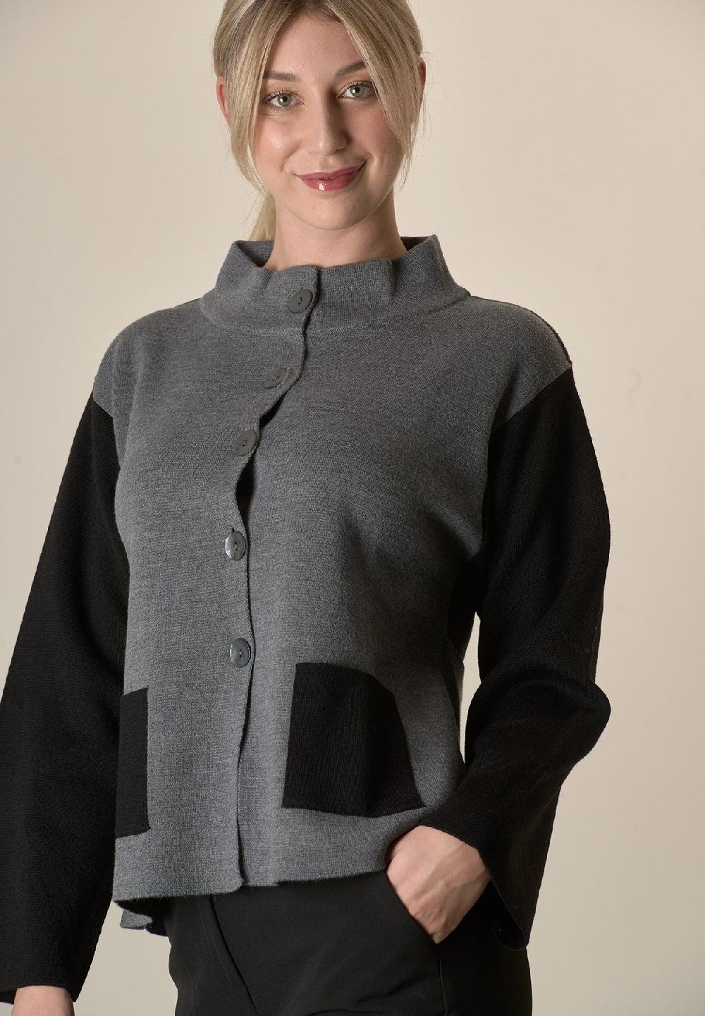 Angelico Giacca In Maglia Grigio Nero Collo Coreano