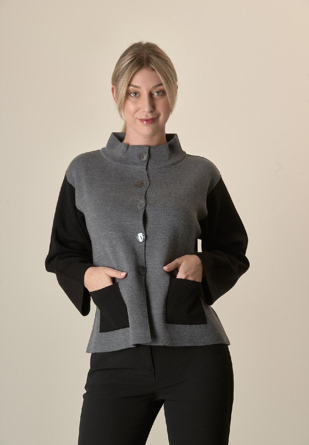 Angelico Giacca In Maglia Grigio Nero Collo Coreano