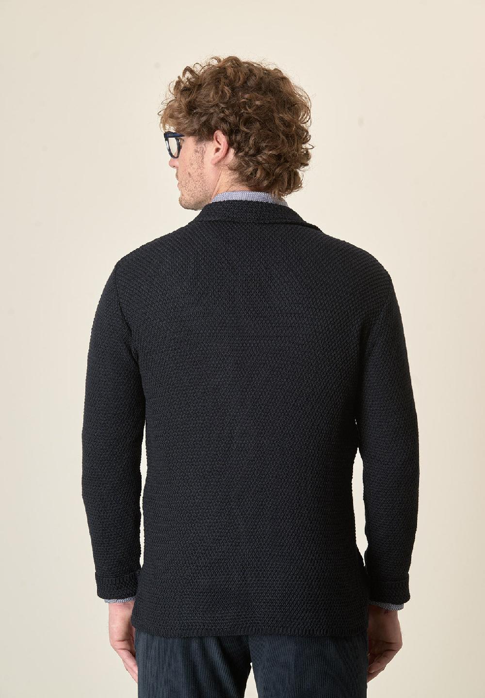 Angelico Giacca Maglia Blu Misto Lana Grana Di Riso