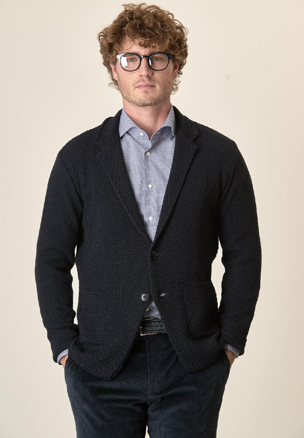 Angelico Giacca maglia blu misto lana grana di riso