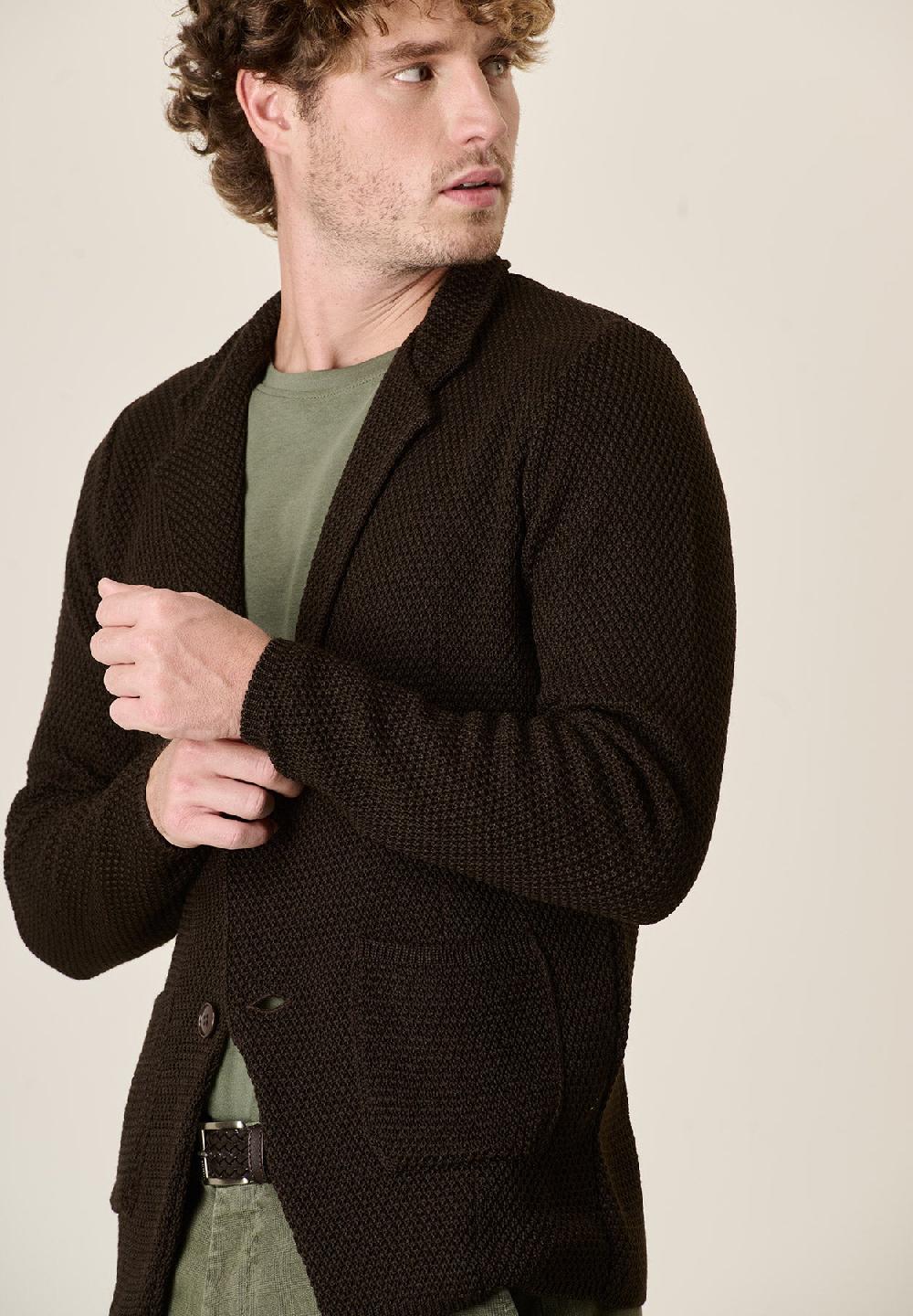 Angelico Giacca Maglia Moro Misto Lana Grana Di Riso