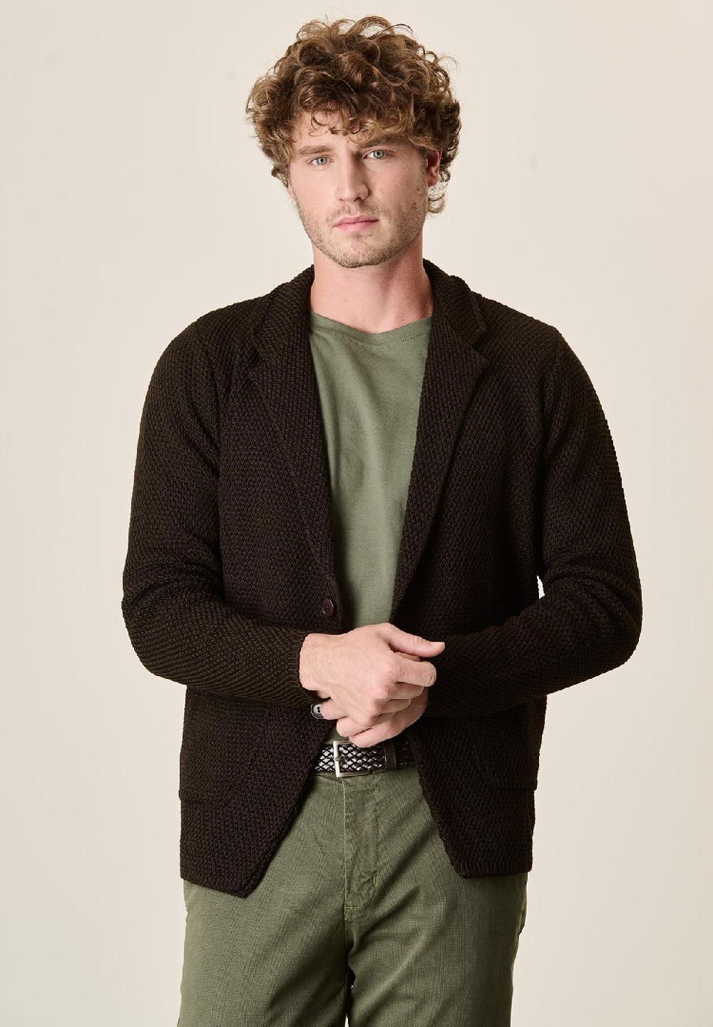 Angelico Giacca Maglia Moro Misto Lana Grana Di Riso