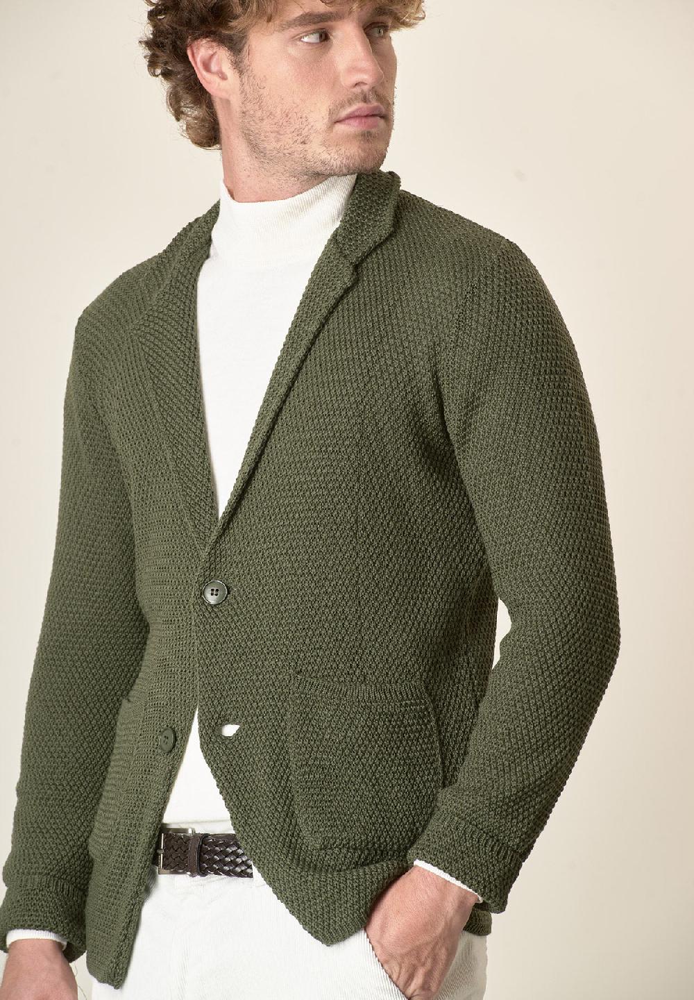 Angelico Giacca Maglia Verde Misto Lana Grana Di Riso