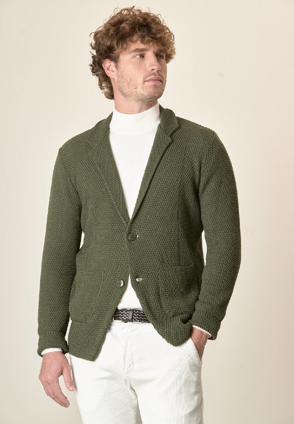 Angelico Giacca maglia verde misto lana grana di riso