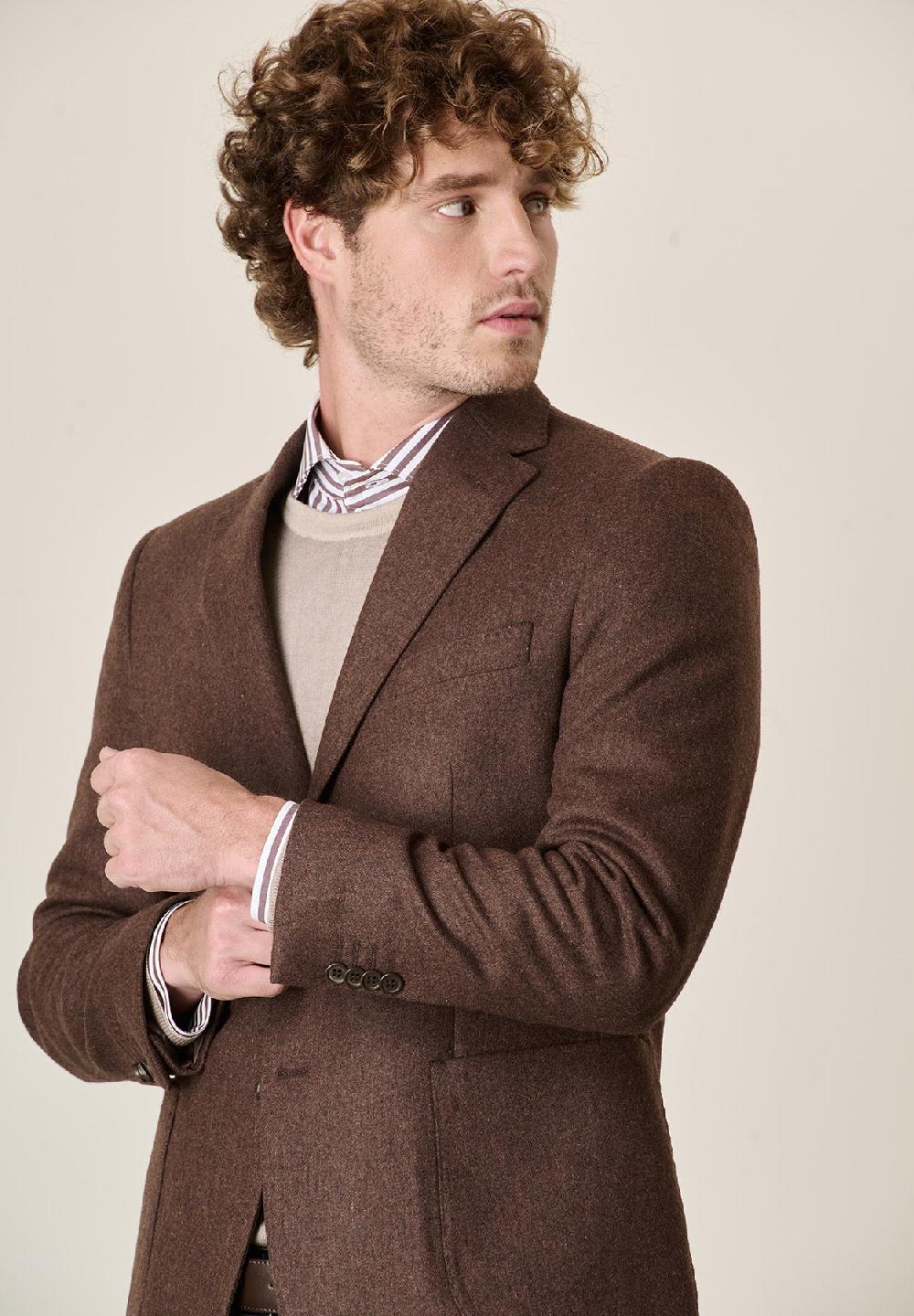 Angelico Giacca Marrone Misto Lana Decostruita Custom Fit