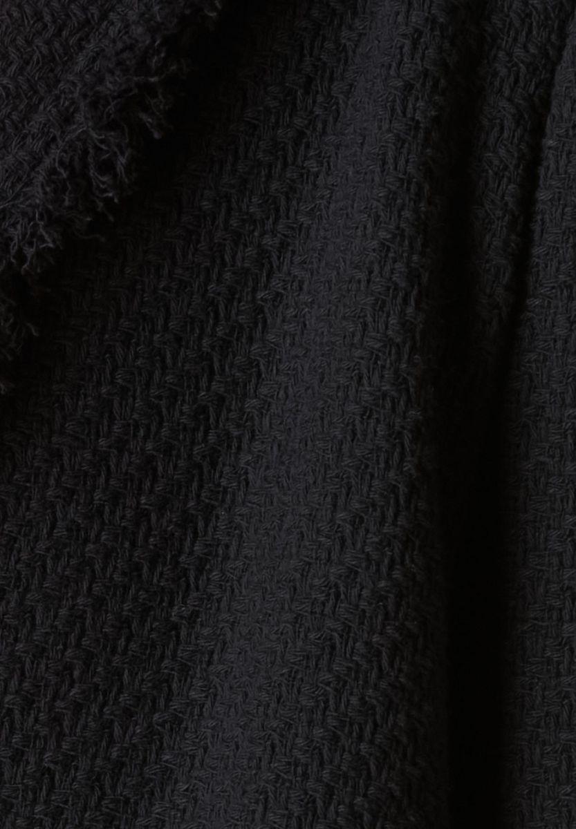 Angelico Giacca Nera Lunga Intreccio E Frange Aperta