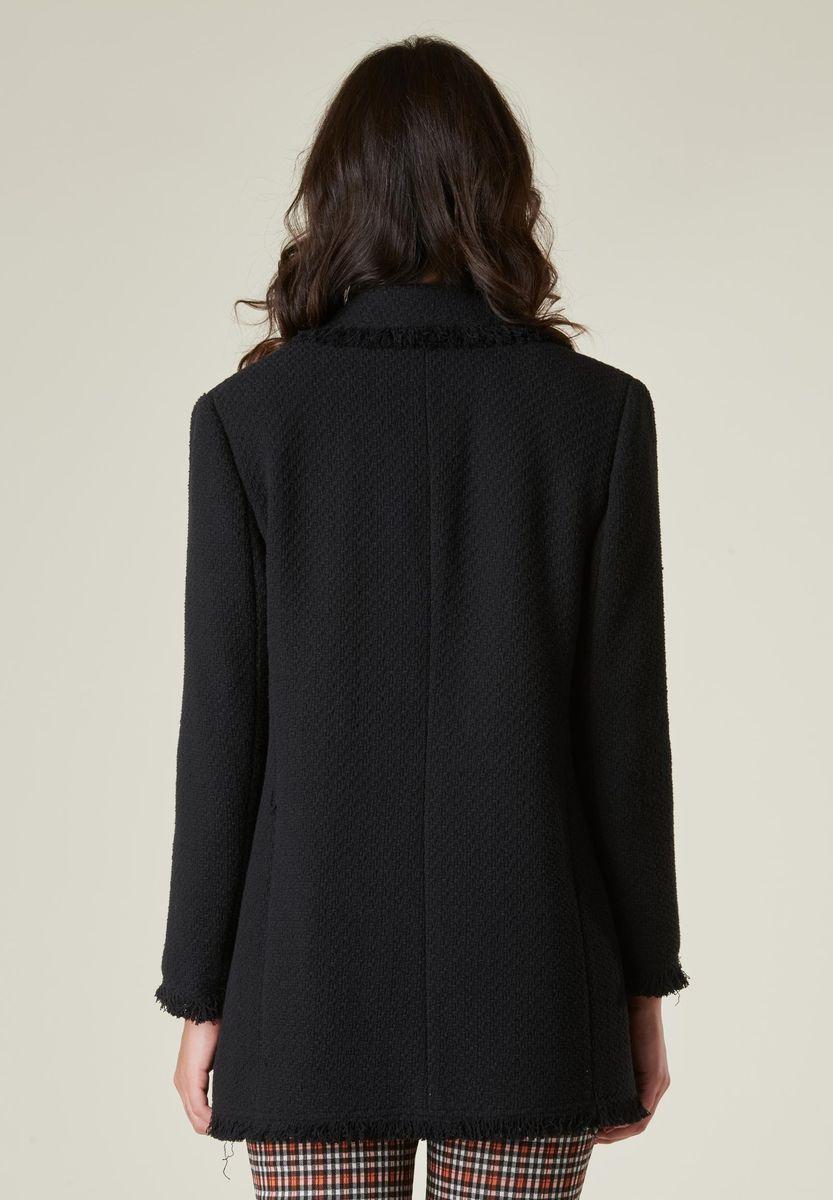 Angelico Giacca Nera Lunga Intreccio E Frange Aperta