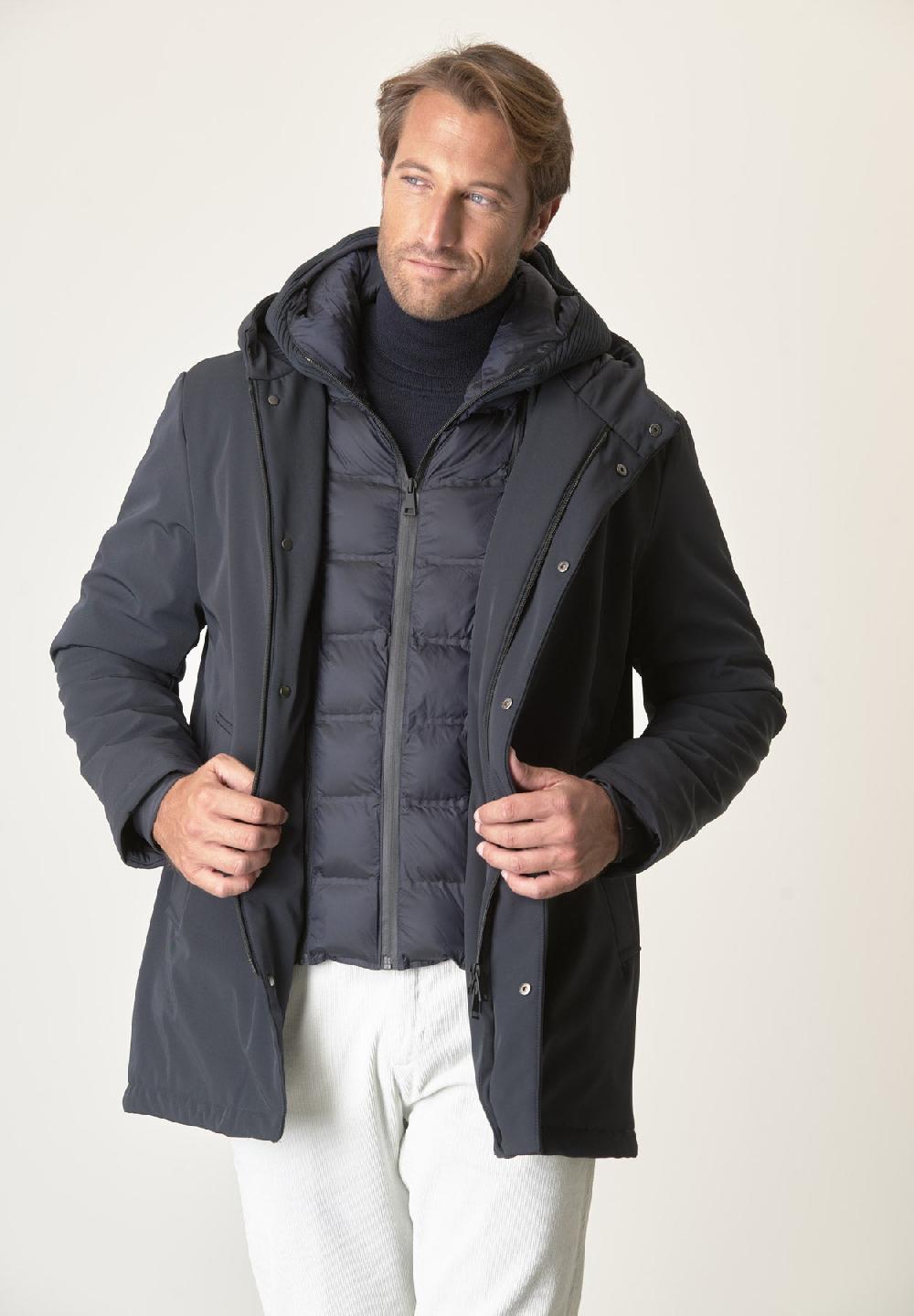 Angelico Giaccone Blu Cappuccio E Pettorina Staccabili