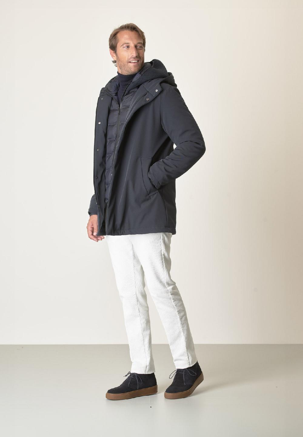 Angelico Giaccone blu cappuccio e pettorina staccabili