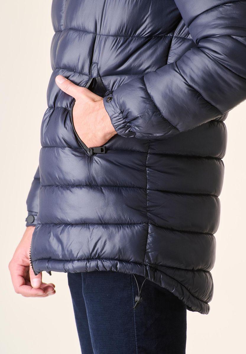 Angelico Giaccone Blu Lungo Trapuntato Cappuccio Anorak