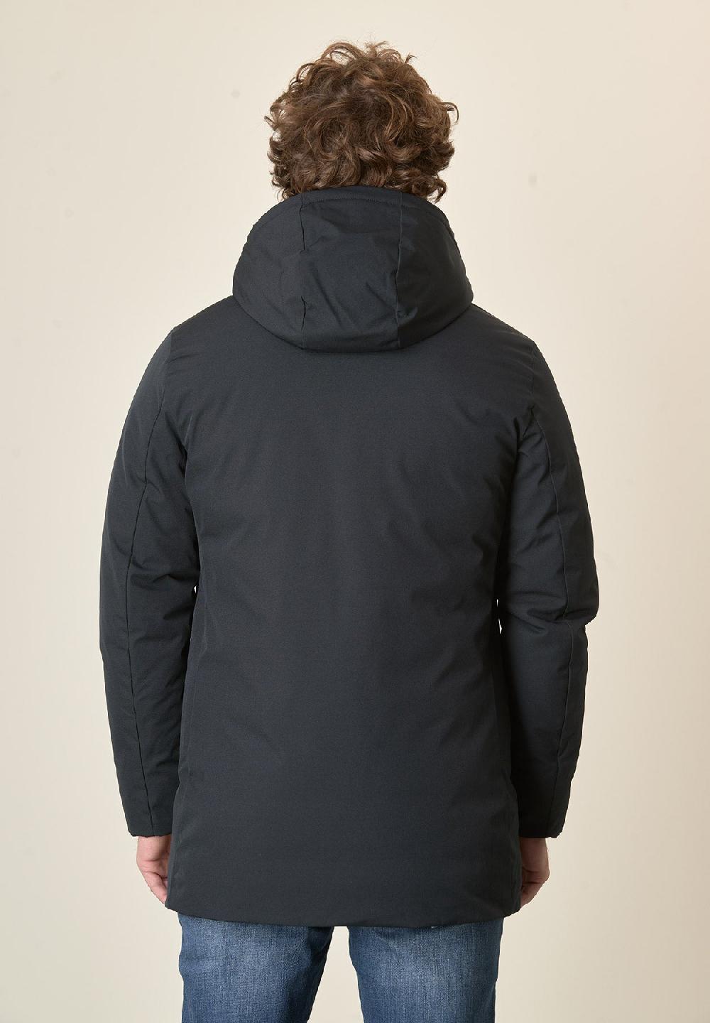 Angelico Giaccone Blu Tessuto Tecnico Cappuccio Staccabile