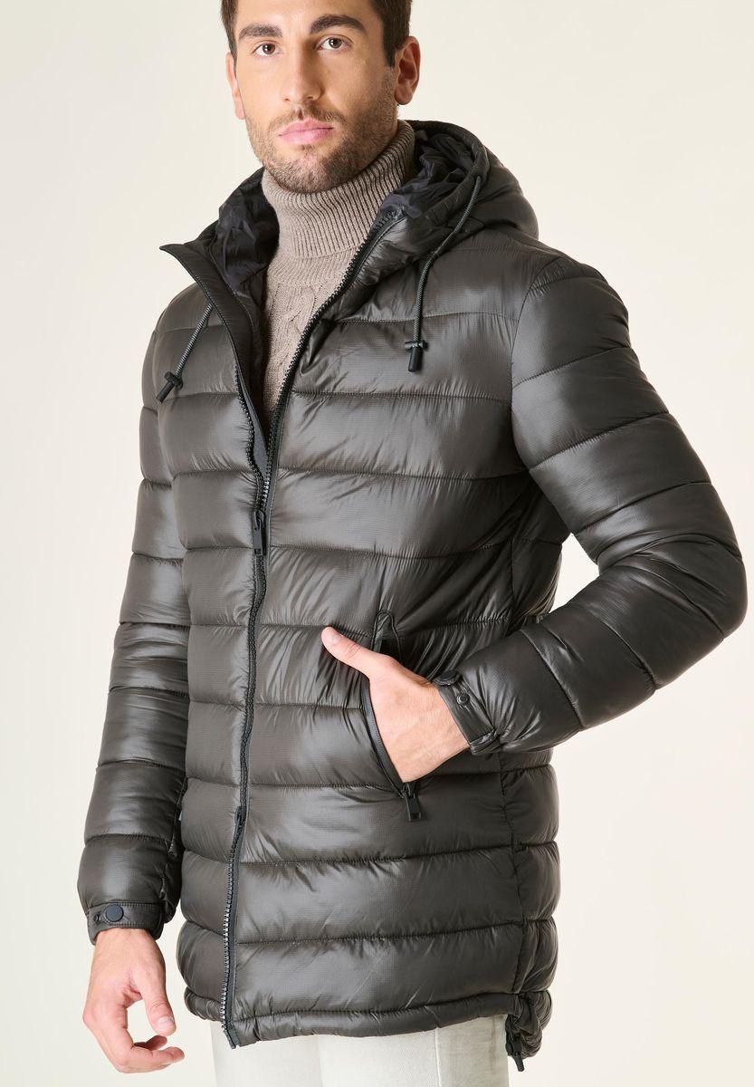 Angelico Giaccone Fango Lungo Trapuntato Cappuccio Anorak