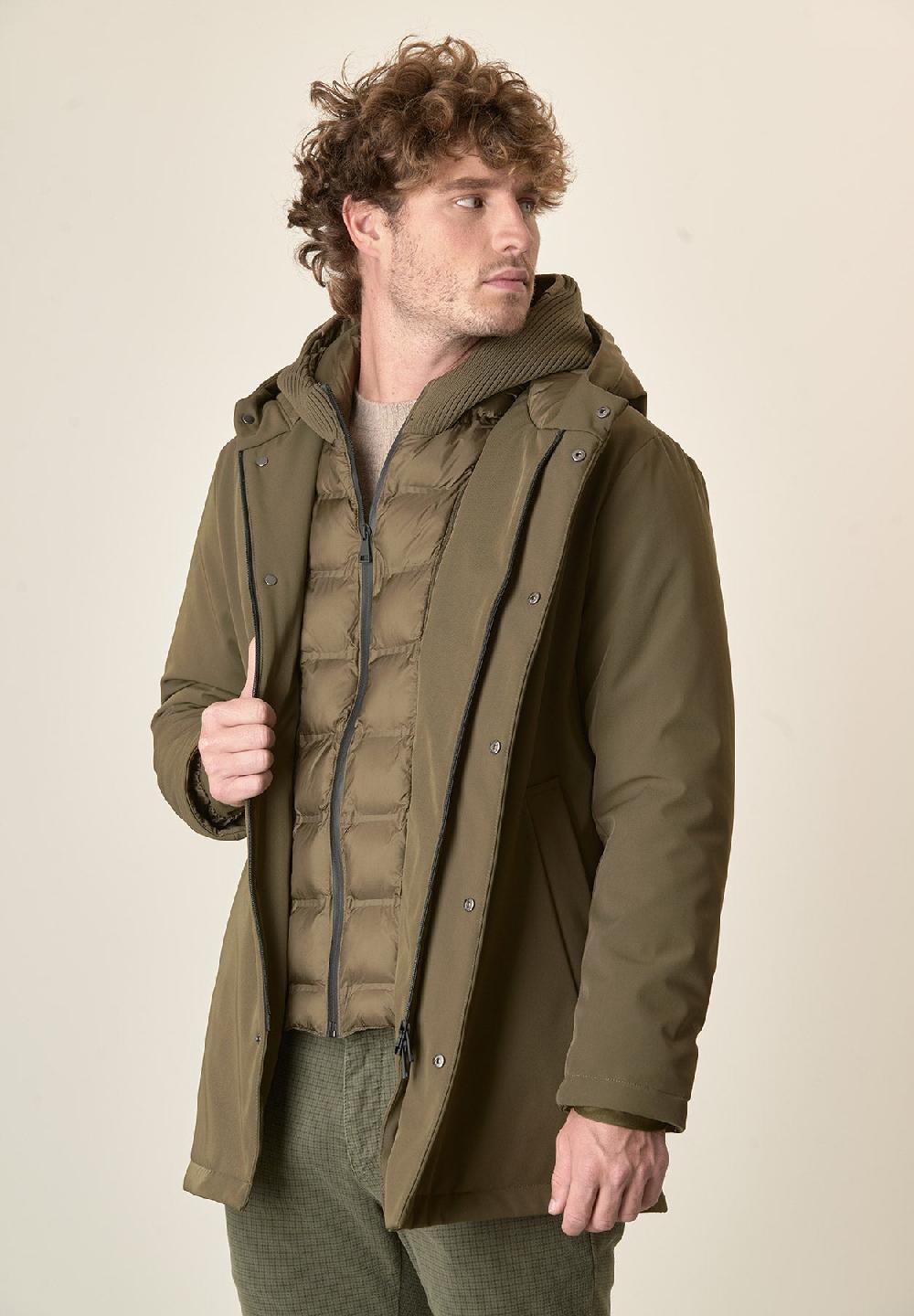 Angelico Giaccone Verde Militare Cappuccio E Pettorina Staccabili