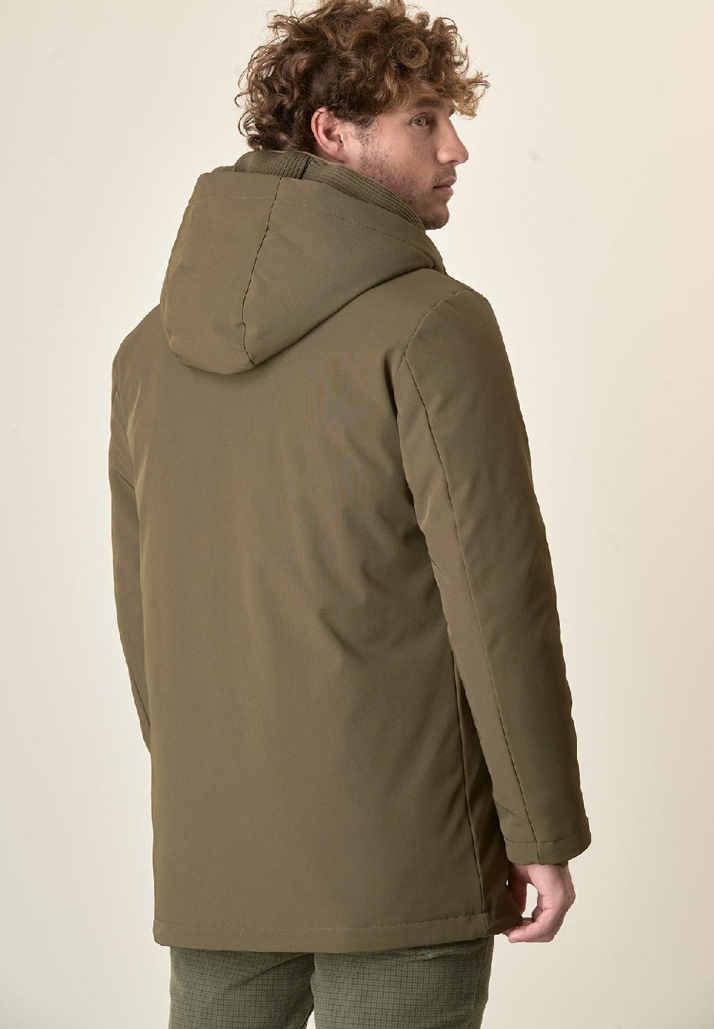 Angelico Giaccone Verde Militare Cappuccio E Pettorina Staccabili