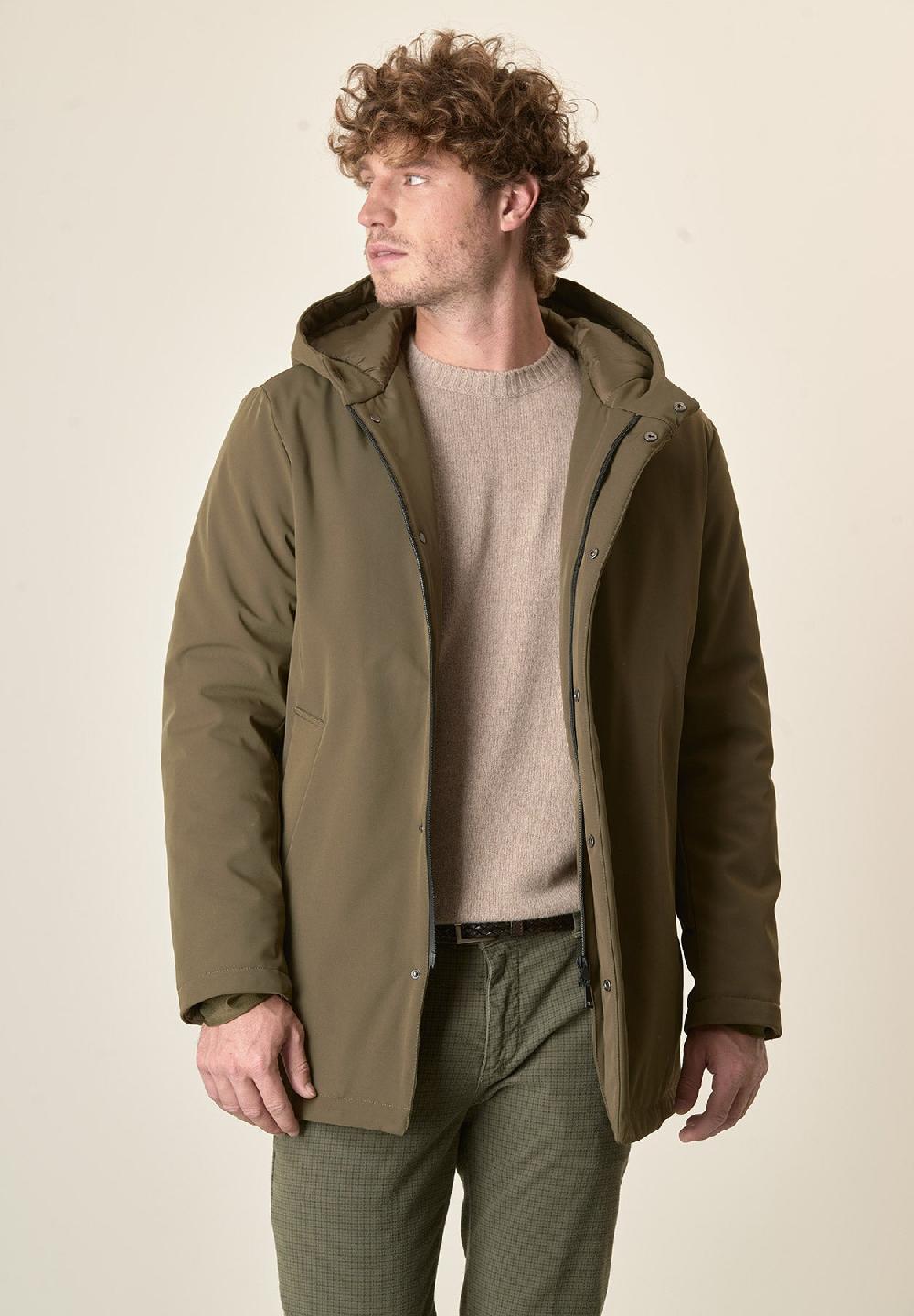 Angelico Giaccone Verde Militare Cappuccio E Pettorina Staccabili