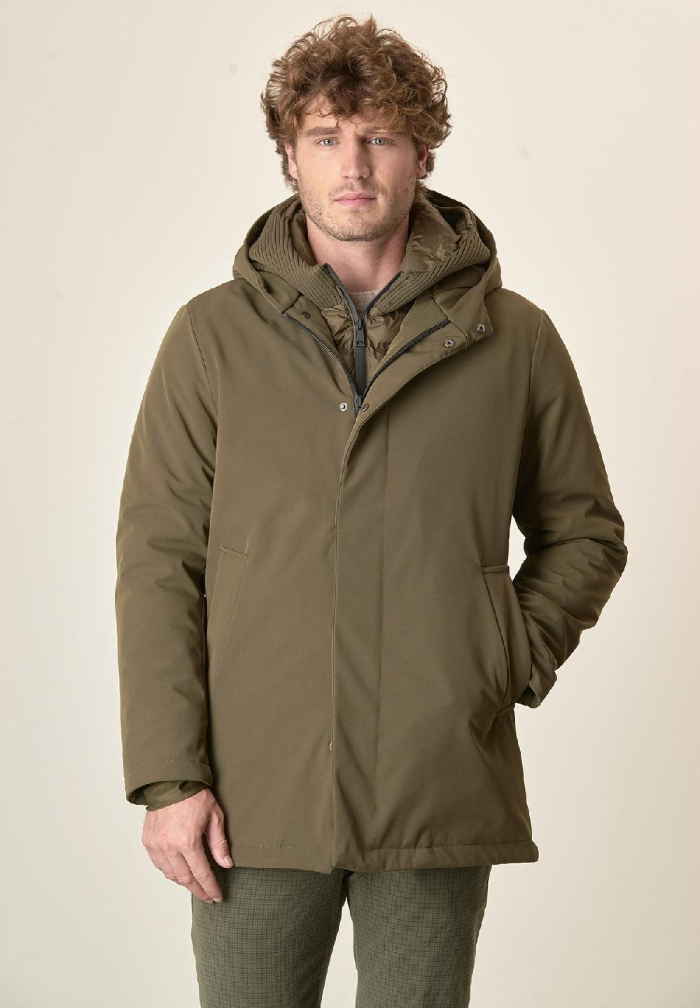 Angelico Giaccone verde militare cappuccio e pettorina staccabili