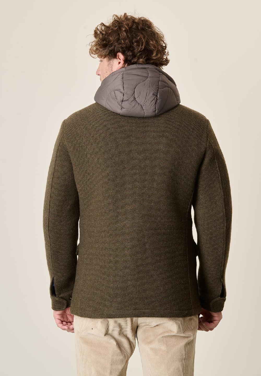 Angelico Giaccone Verdone Misto Lana Doppiata Cappuccio Removibile