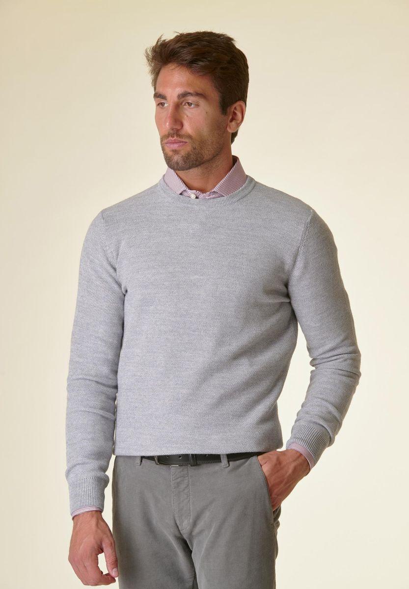 Angelico Girocollo grigio chiaro grana di riso misto lana