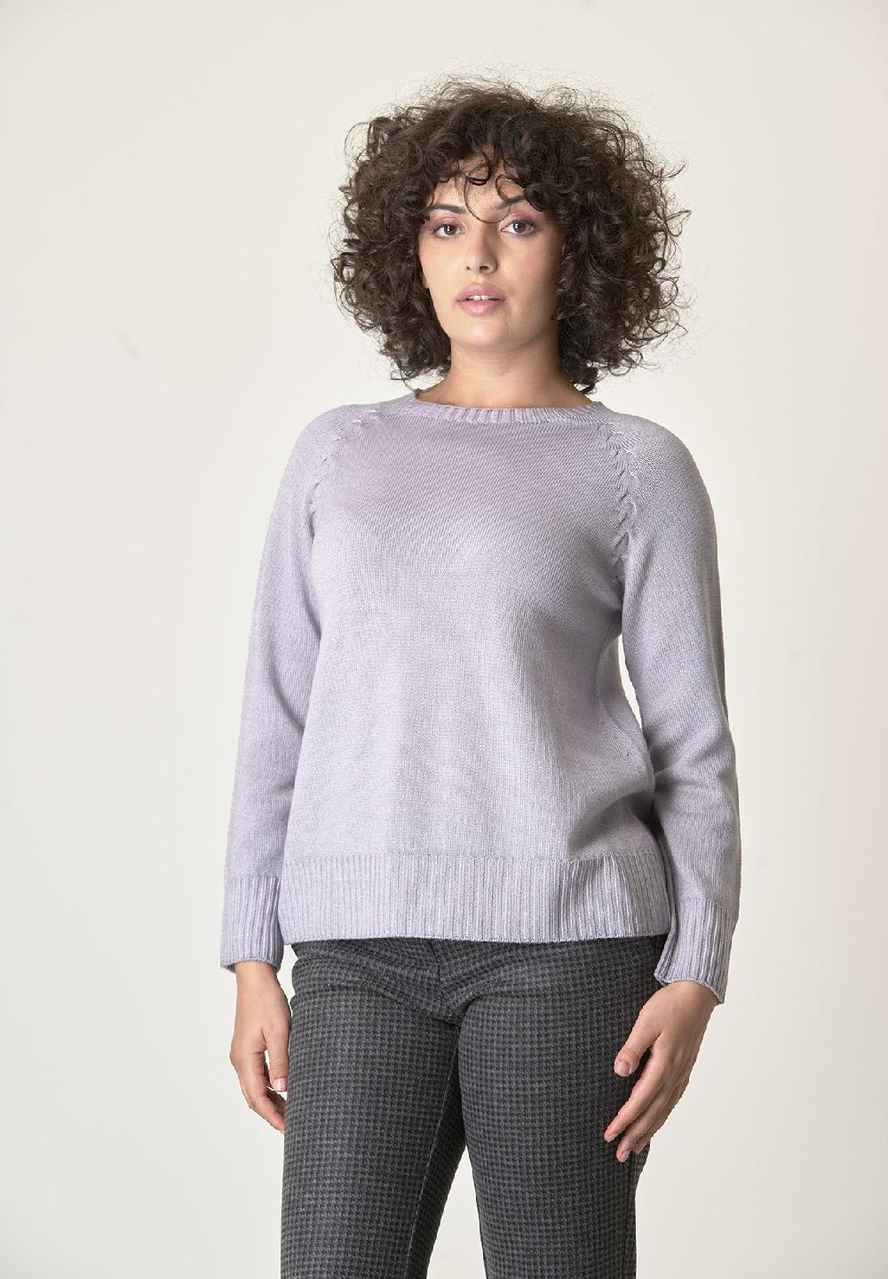 Angelico Girocollo Perla Lana Merinos Treccia Raglan