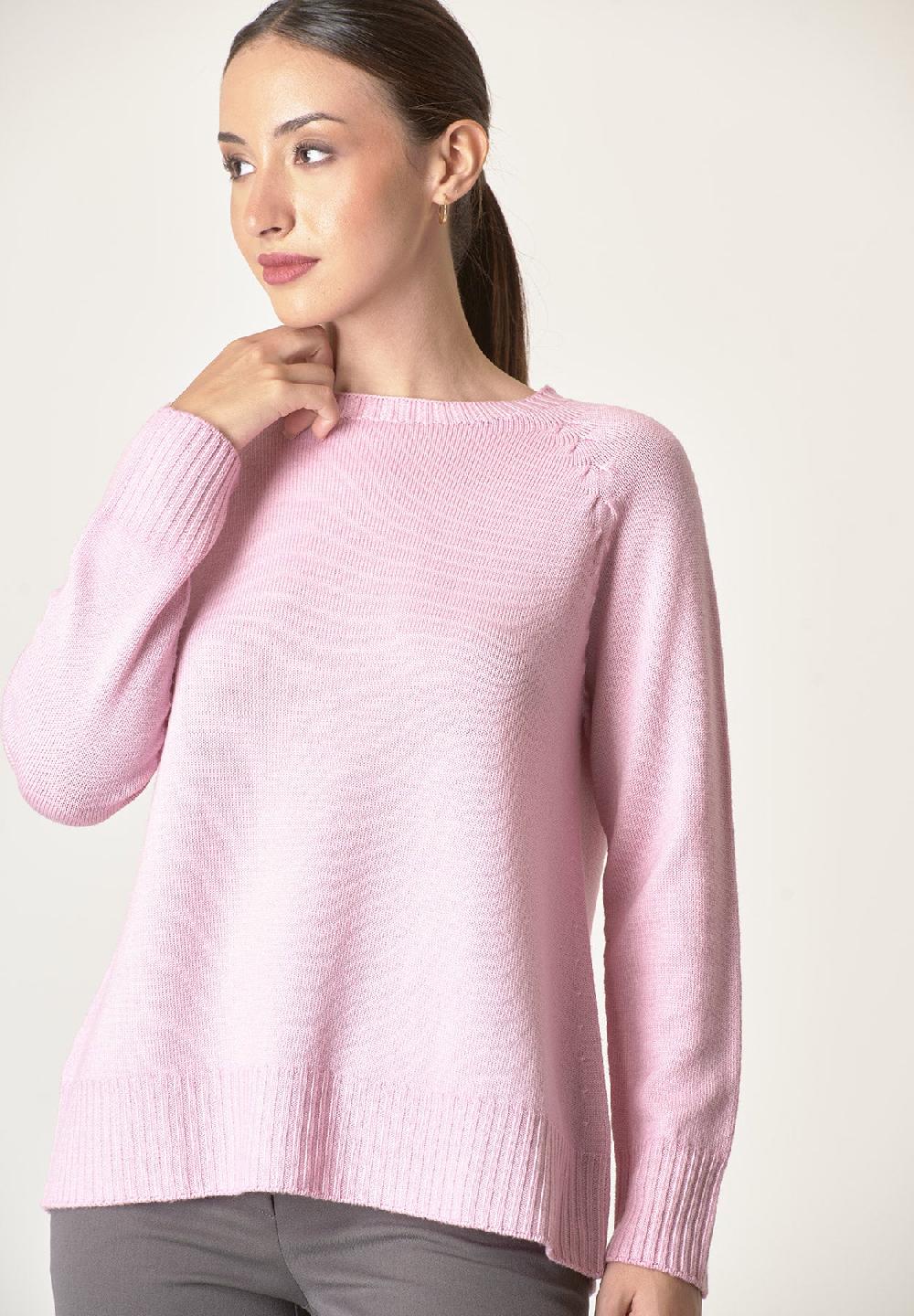 Angelico Girocollo Rosa Lana Merinos Treccia Raglan