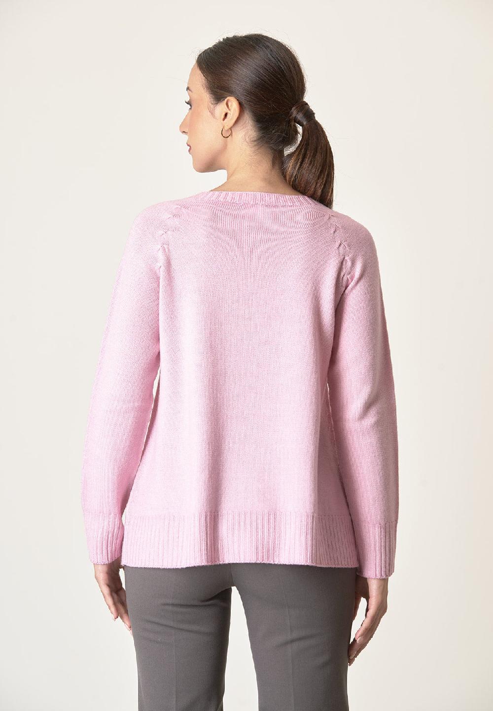 Angelico Girocollo Rosa Lana Merinos Treccia Raglan