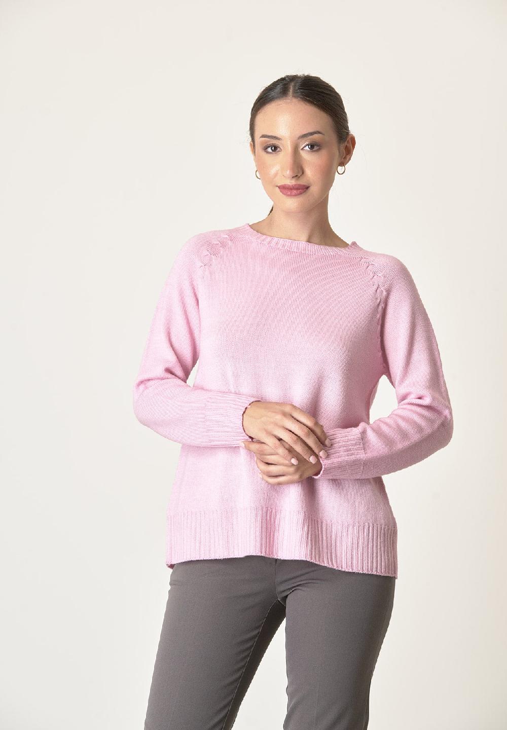 Angelico Girocollo Rosa Lana Merinos Treccia Raglan