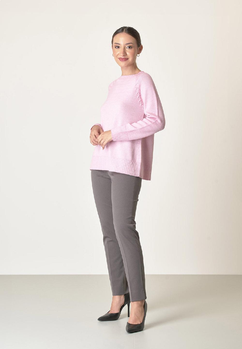 Angelico Girocollo rosa lana merinos treccia raglan