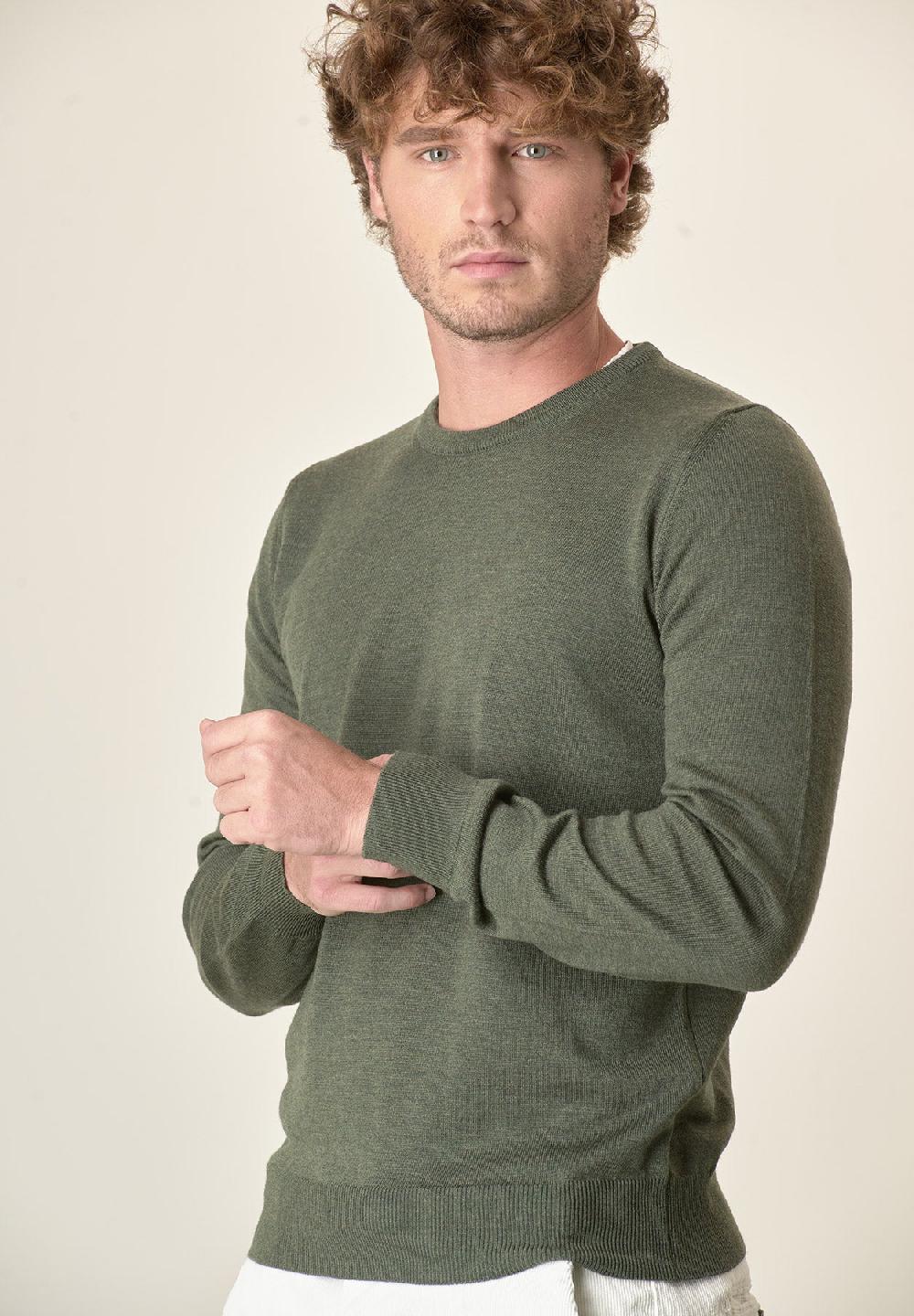 Angelico Girocollo Verde Kaki Lana Merinos Extrafine
