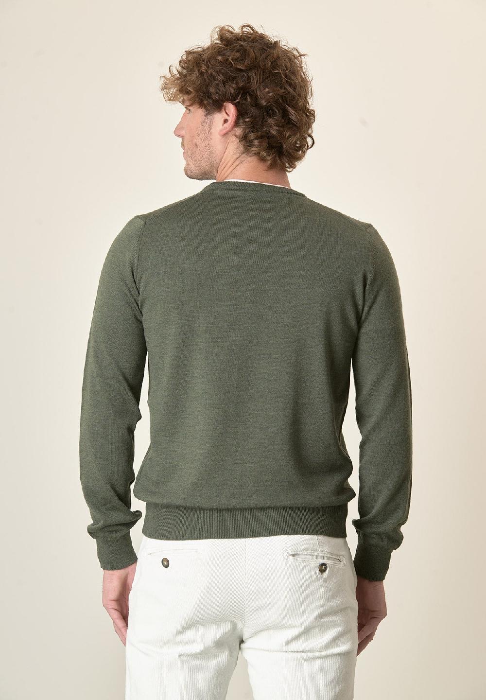 Angelico Girocollo Verde Kaki Lana Merinos Extrafine