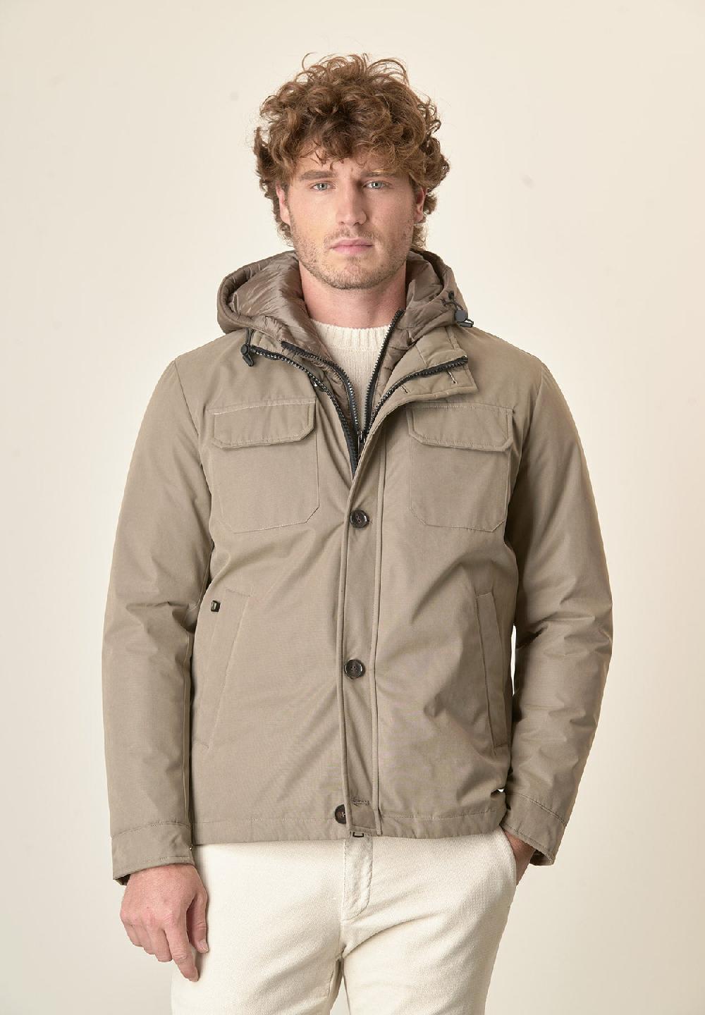 Angelico Giubbotto beige 4 tasche cappuccio e pettorina removibili