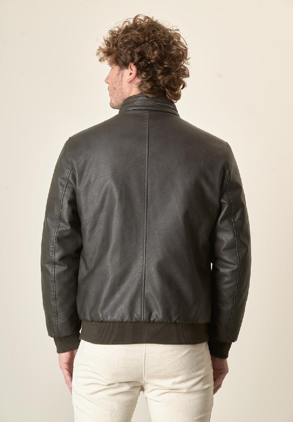 Angelico Giubbotto Moro Aviatore Ecopelle Cappuccio Staccabile