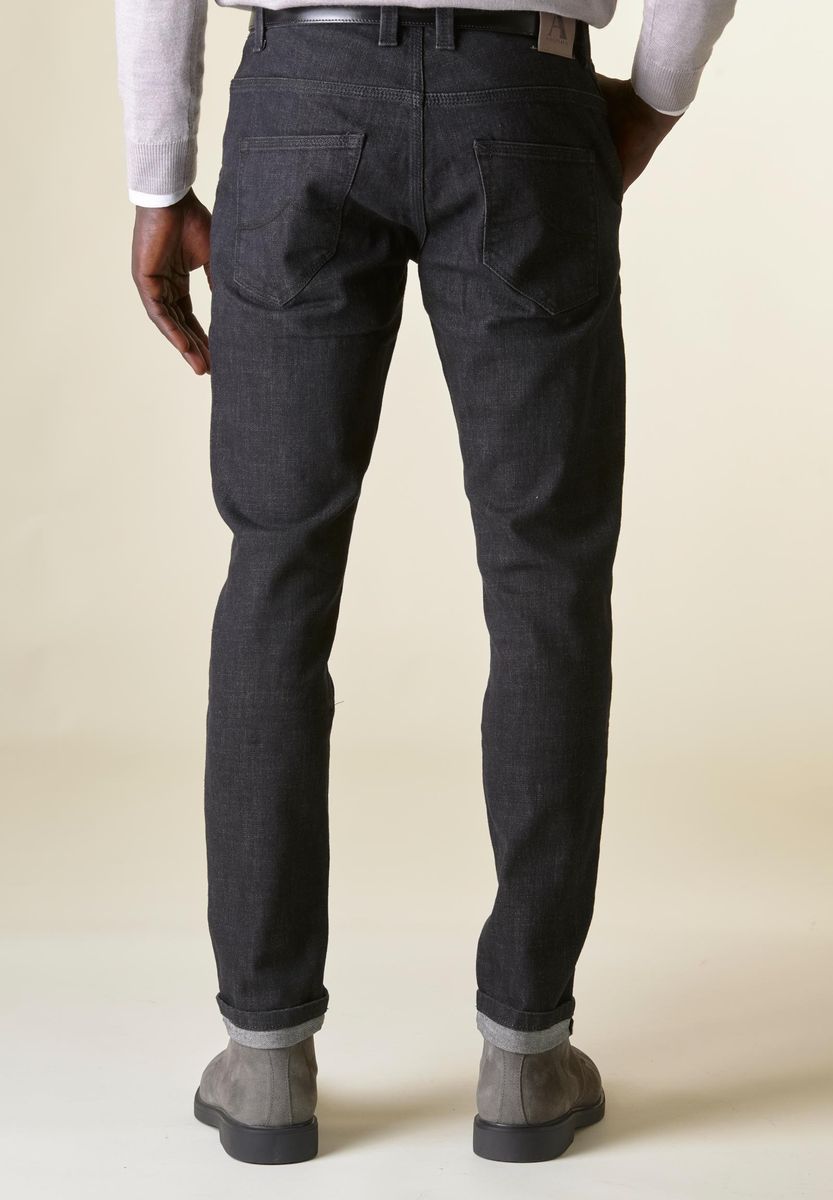 Angelico Jeans Nero 5tasche America Risvolto Fondo Custom