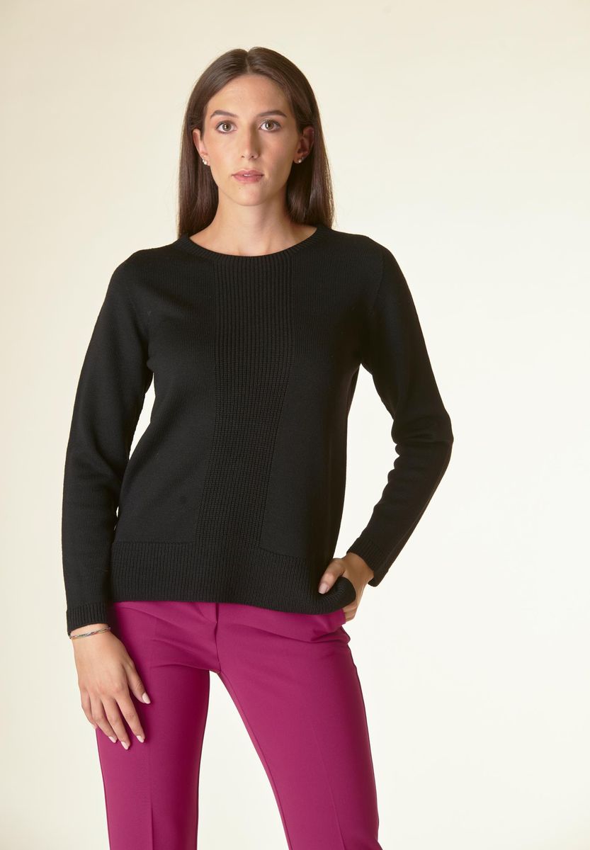 Angelico Maglia Nera Motivo Centrale Costa Lana-Gatto