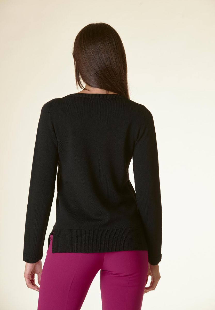 Angelico Maglia Nera Motivo Centrale Costa Lana-Gatto