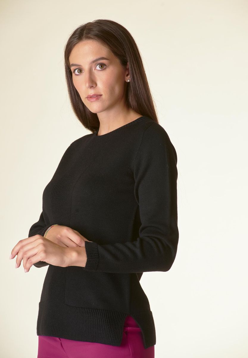 Angelico Maglia Nera Motivo Centrale Costa Lana-Gatto